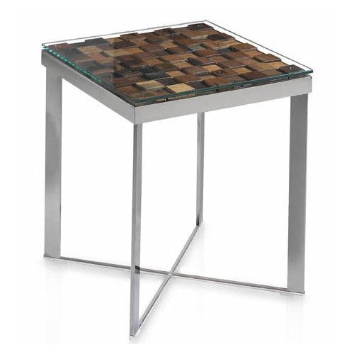 Table d'appoint carrée bois recyclé et pieds acier inoxydable Makazy - Photo n°1