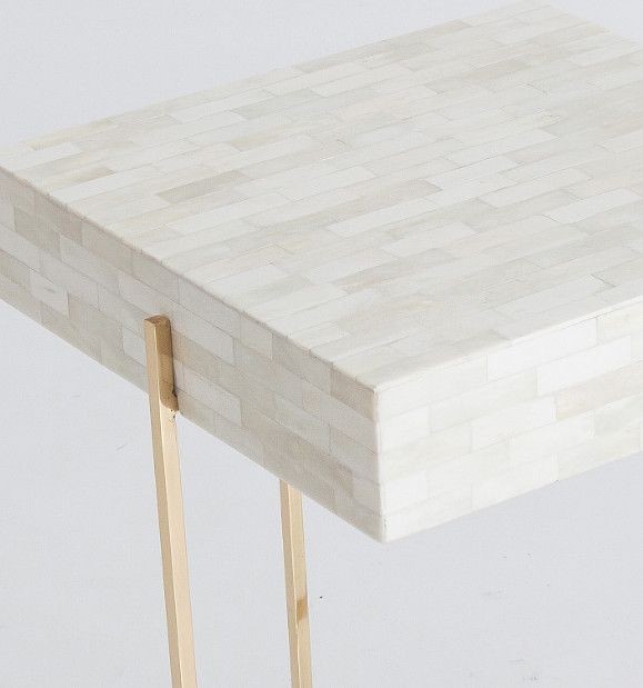 Table d'appoint carrée métal blanc et doré Jihay - Photo n°3