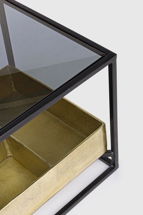 Table d'appoint carrée verre et acier bicolore Mirabel L 42 cm - Photo n°4
