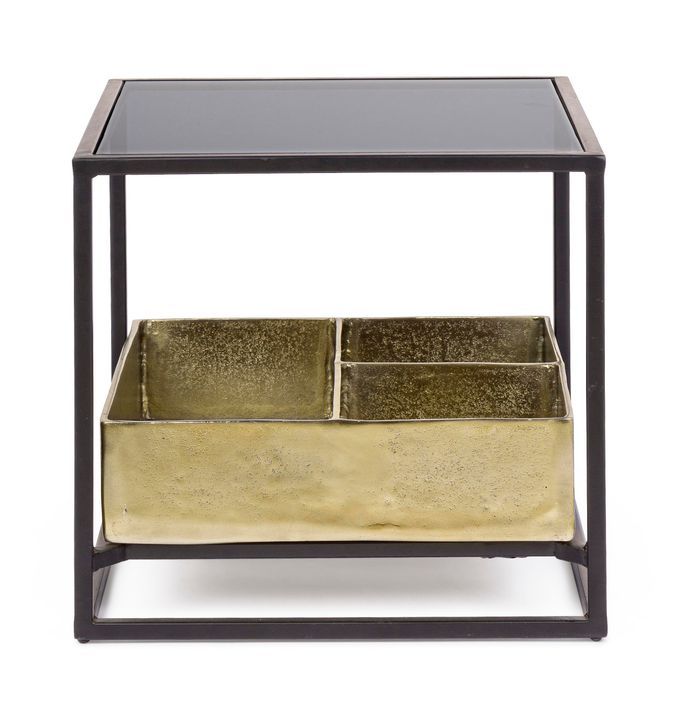 Table d'appoint carrée verre et acier bicolore Mirabel L 42 cm - Photo n°5