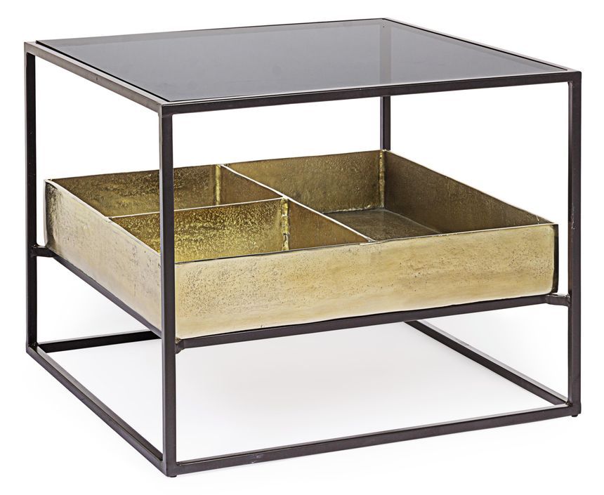 Table d'appoint carrée verre et acier bicolore Mirabel L 62 cm - Photo n°1