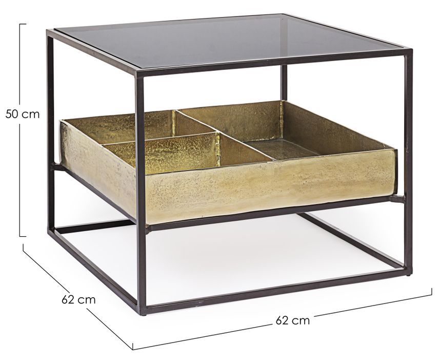 Table d'appoint carrée verre et acier bicolore Mirabel L 62 cm - Photo n°3