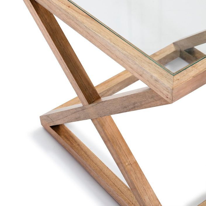 Table d'appoint carrée verre et bois massif clair Orina - Photo n°3