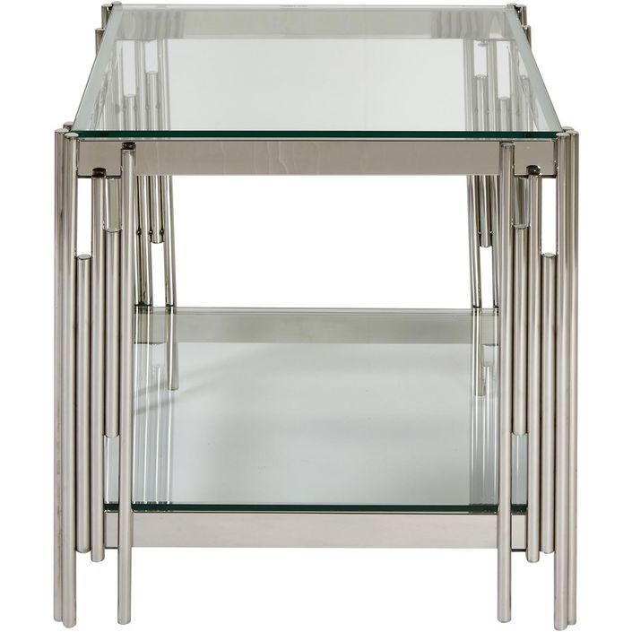 Table d'appoint carrée verre et pieds métal chromé Marwa - Photo n°2