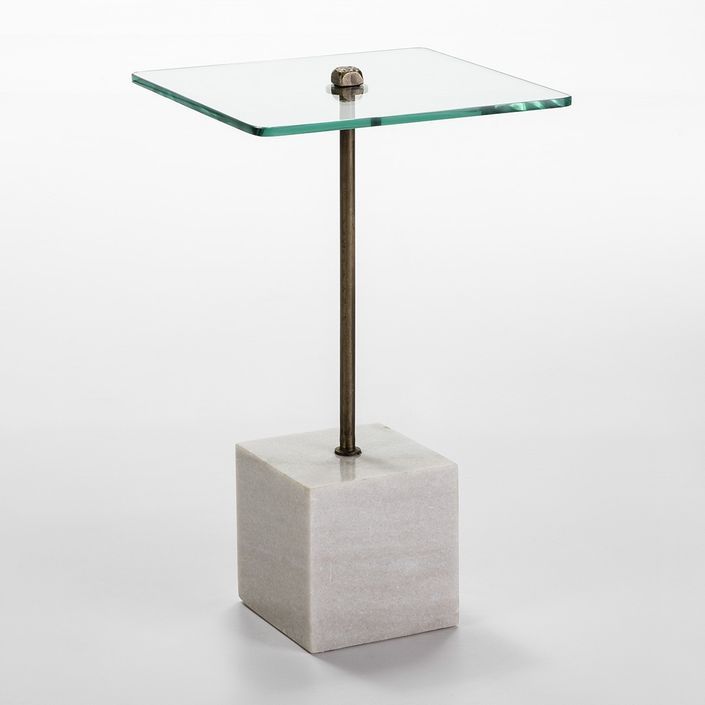 Table d'appoint carrée verre pied métal et marbre blanc Siru - Photo n°1