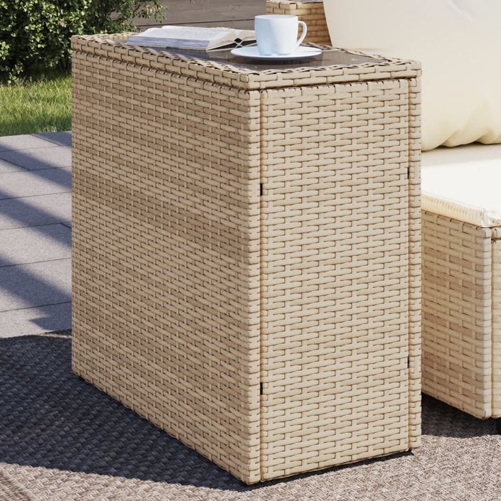 Table d'appoint de jardin avec dessus en verre beige rotin - Photo n°2