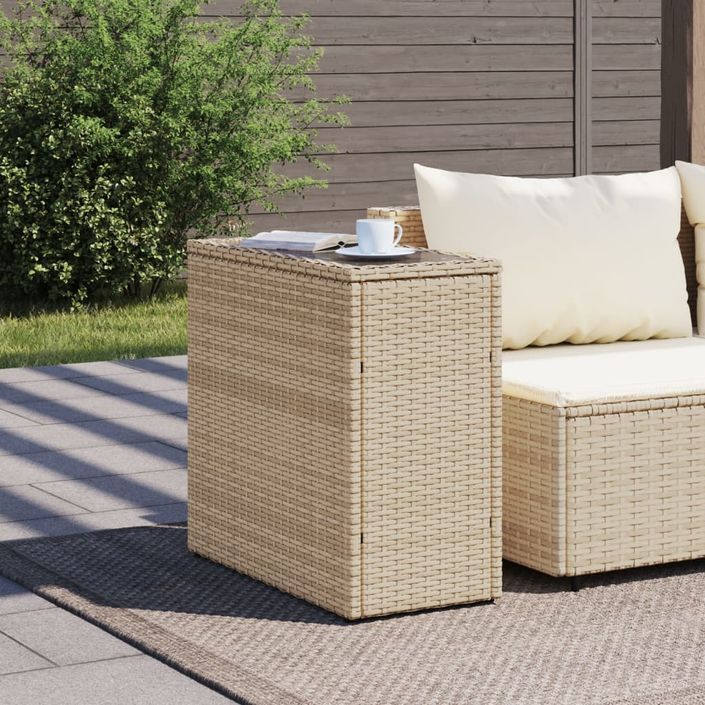 Table d'appoint de jardin avec dessus en verre beige rotin - Photo n°3