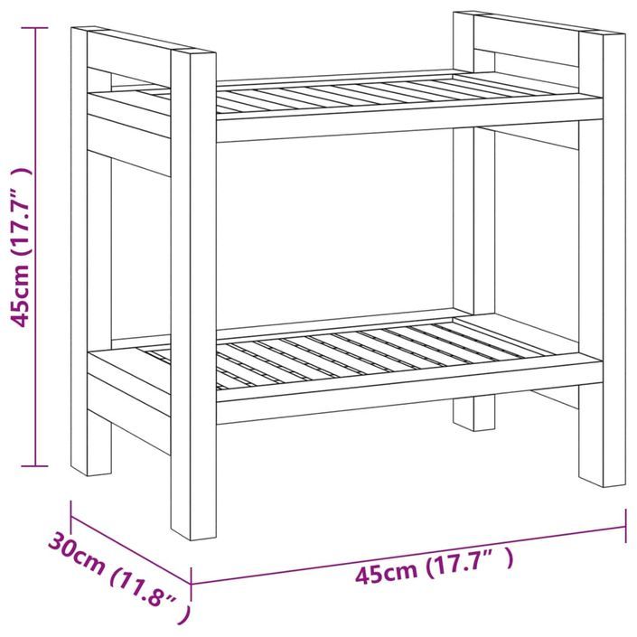 Table d'appoint de salle de bain 45x30x45cm bois de teck solide - Photo n°7