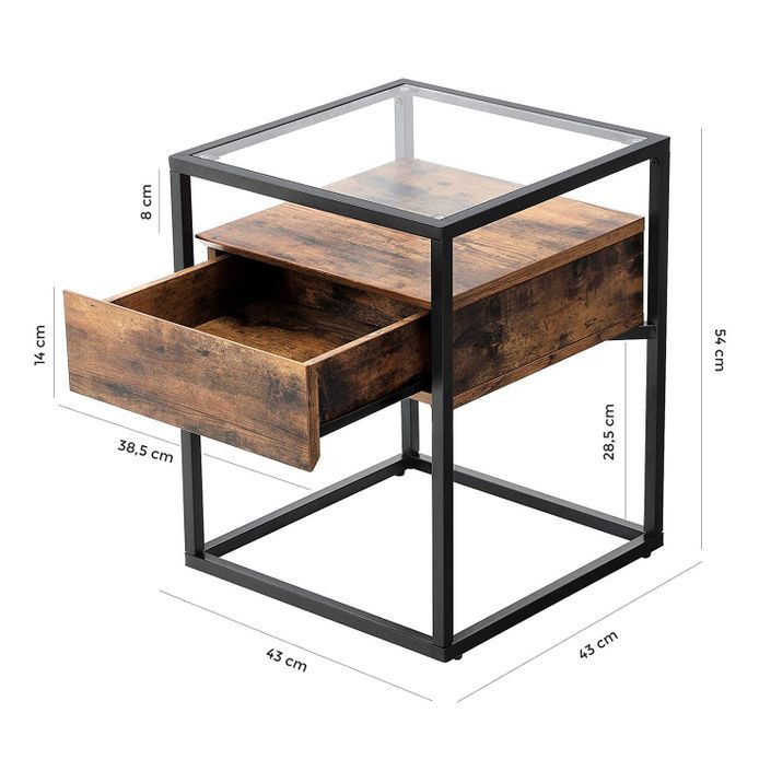 Table d'appoint design industriel verre et bois marron vintage Kaza 43 cm - Photo n°7