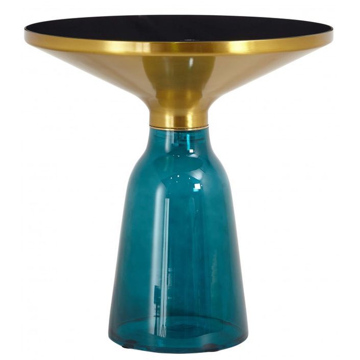 Table d'appoint design verre trempé bleu et noir Kloche 56 cm - Photo n°1