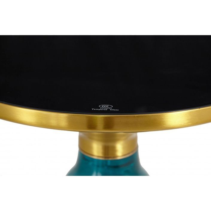 Table d'appoint design verre trempé bleu et noir Kloche 56 cm - Photo n°4