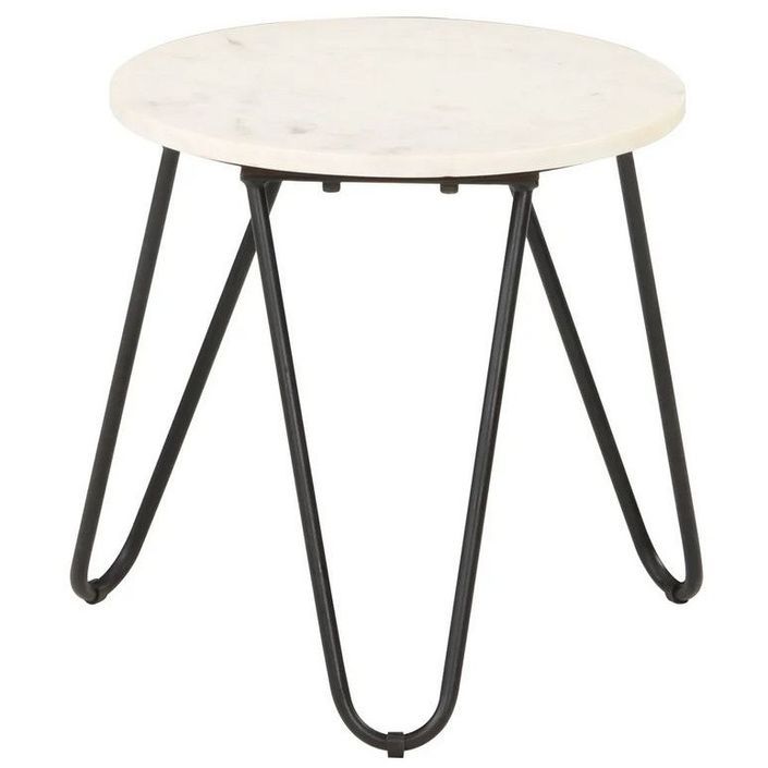Table d'appoint effet marbre blanc et pieds métal noir Emis D 40 cm - Photo n°1
