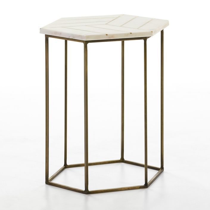 Table d'appoint marbre blanc et métal doré Gena - Photo n°1