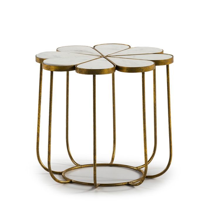 Table d'appoint marbre blanc et métal doré Hugos - Photo n°1