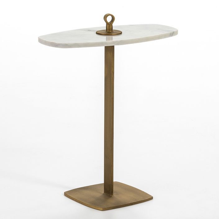Table d'appoint marbre blanc et métal doré Junie - Photo n°1