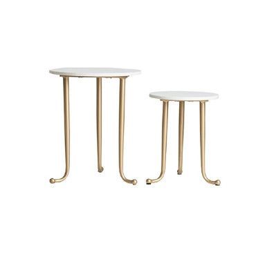 Table d'appoint marbre blanc et métal doré Sacha - Lot de 2 - Photo n°1