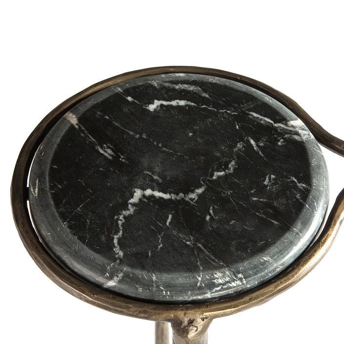 Table d'appoint marbre blanc et noir et métal doré Yuma - Photo n°5