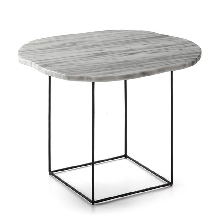 Table d'appoint marbre blanc et pieds métal noir Trois - Photo n°1