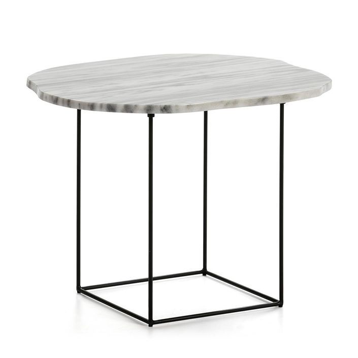 Table d'appoint marbre blanc et pieds métal noir Trois - Photo n°2