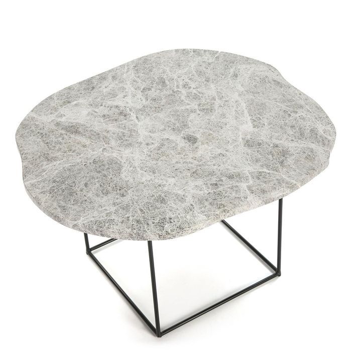 Table d'appoint marbre gris et pieds métal noir Trois - Photo n°4