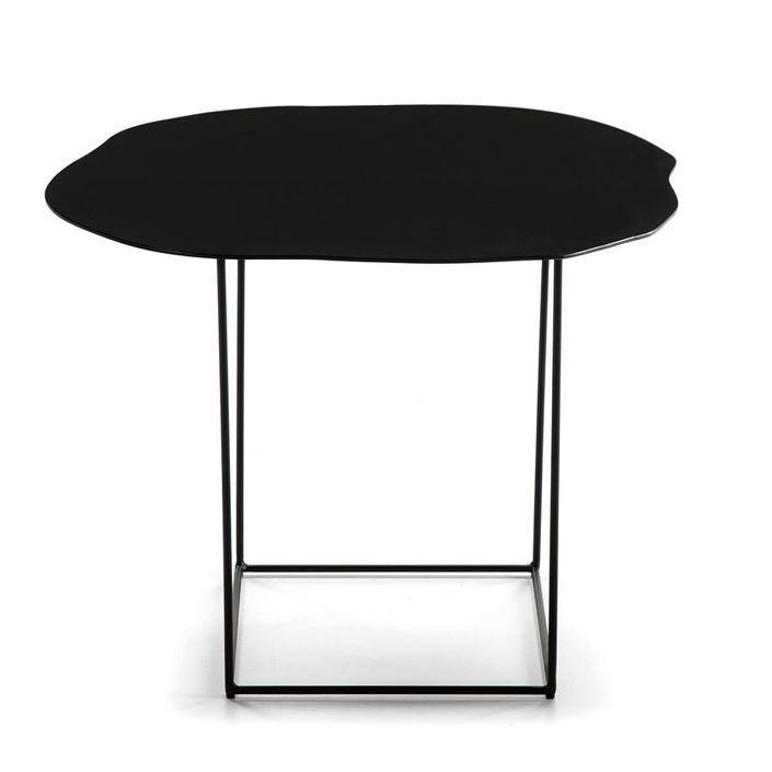 Table d'appoint marbre noir et pieds métal noir Trois - Photo n°2