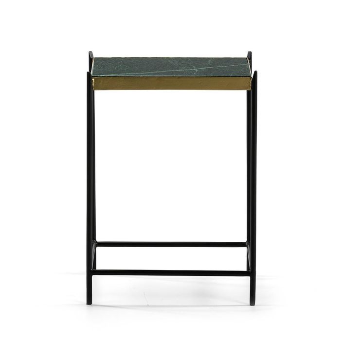 Table d'appoint marbre vert et métal noir Thierry - Photo n°2