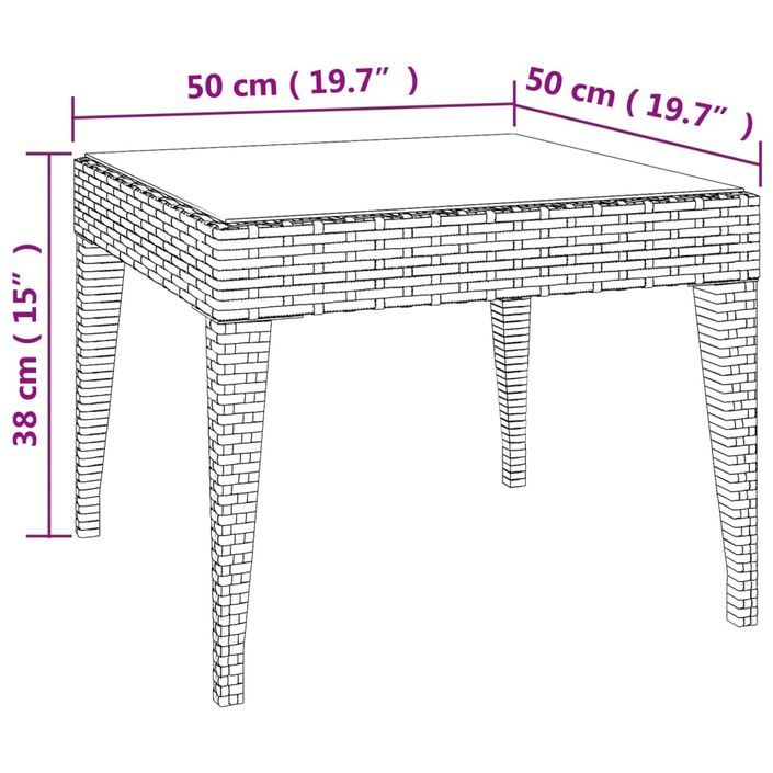 Table d'appoint marron 50x50x38 cm poly rotin et verre trempé - Photo n°5
