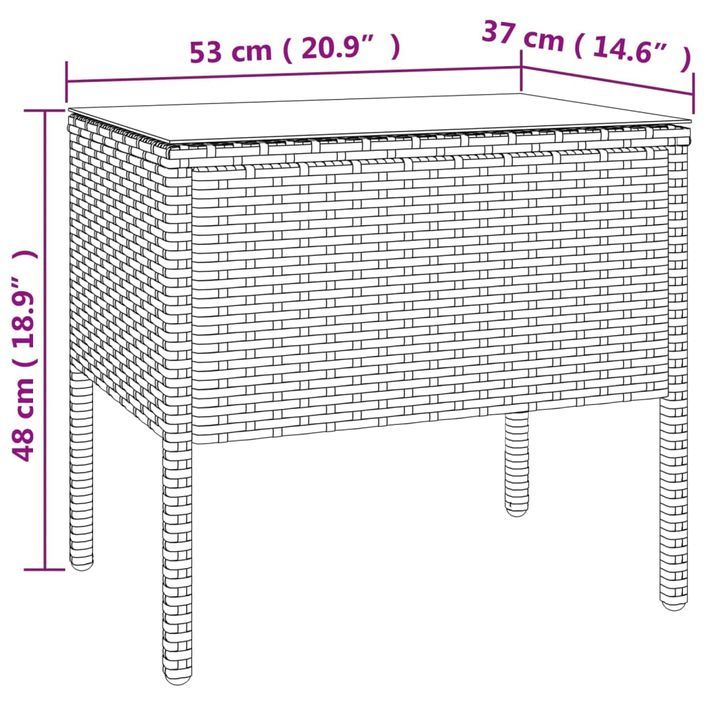 Table d'appoint marron 53x37x48 cm poly rotin et verre trempé - Photo n°6