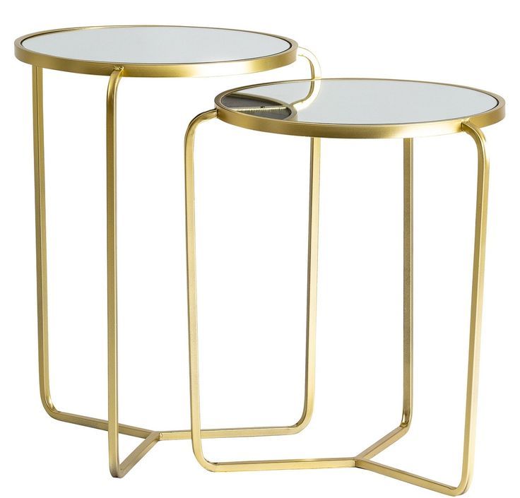 Table d'appoint miroir et pieds métal doré Petah - Lot de 2 - Photo n°1
