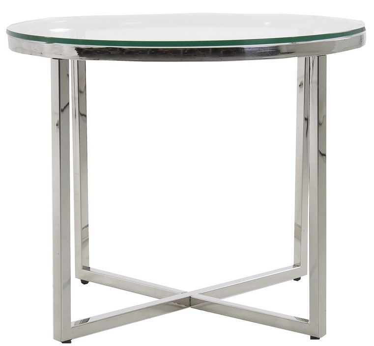 Table d'appoint moderne verre et acier argent brillant Keyon - Photo n°1