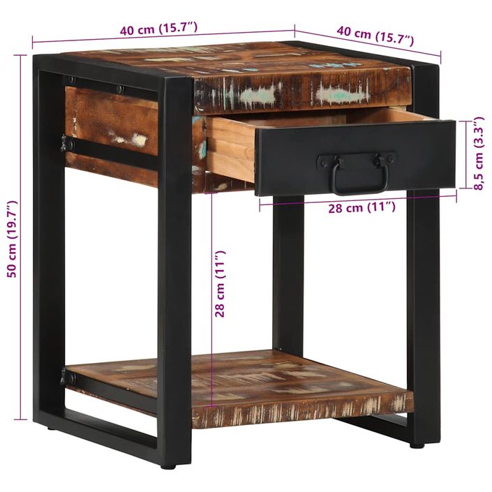 Table d'appoint multicolore 40x40x50cm bois récupération massif - Photo n°10