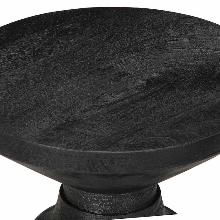 Table d'appoint noir Ø33x50 cm bois de manguier massif - Photo n°5