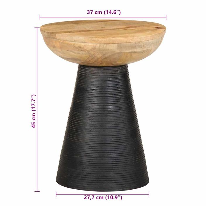 Table d'appoint noir Ø37x45 cm bois de manguier massif - Photo n°9