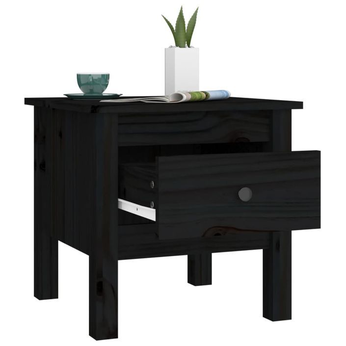 Table d'appoint Noir 40x40x39 cm Bois massif de pin - Photo n°5