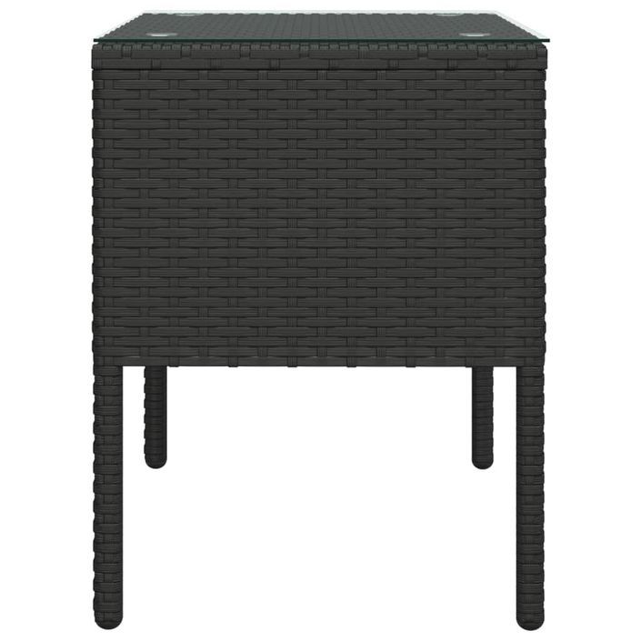 Table d'appoint noir 53x37x48 cm poly rotin et verre trempé - Photo n°4