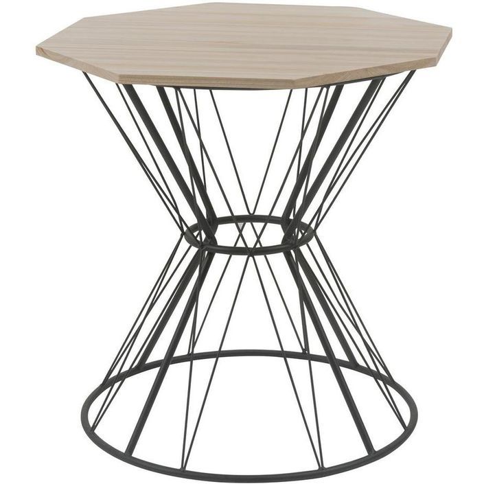 Table d'appoint octogonale bois massif clair et métal noir Jail - Photo n°1