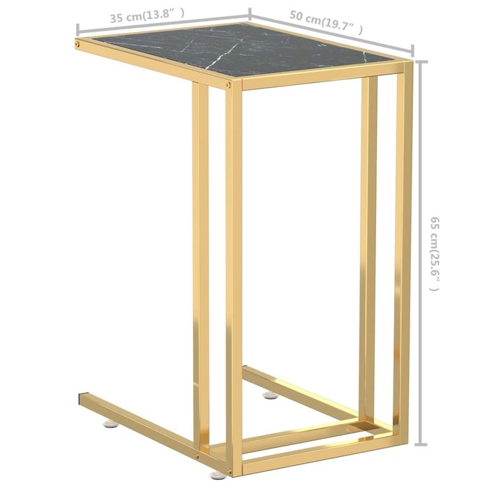 Table d'appoint ordinateur Marbre noir 50x35x65 cm Verre trempé - Photo n°7