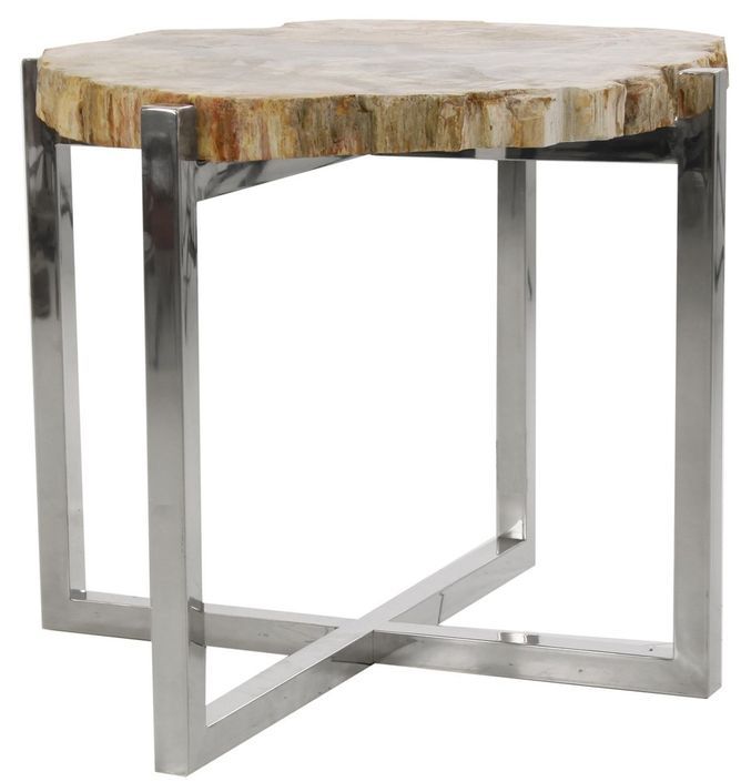 Table d'appoint pierre marron et pieds métal argenté Loum - Photo n°1