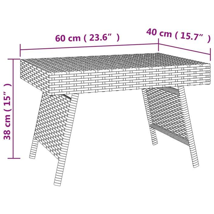 Table d'appoint pliable noir 60x40x38 cm résine tressée - Photo n°7