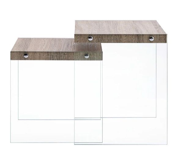 Table d'appoint rectangulaire chêne clair et verre trempé Chikie - Lot de 2 - Photo n°2