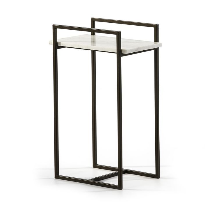 Table d'appoint rectangulaire marbre blanc et métal noir Guaie - Photo n°1