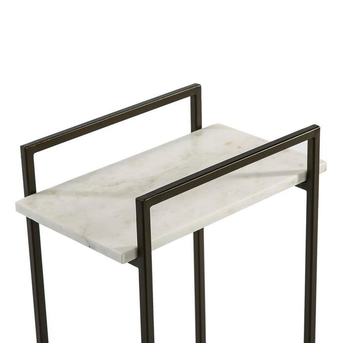 Table d'appoint rectangulaire marbre blanc et métal noir Guaie - Photo n°3