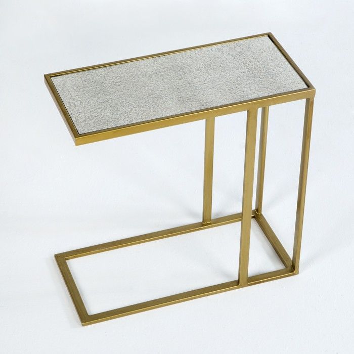 Table d'appoint rectangulaire miroir vieilli et métal doré Hugos - Photo n°1