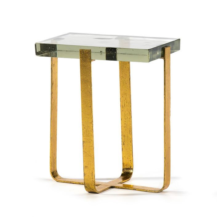 Table d'appoint rectangulaire verre transparent et métal doré Carmen - Photo n°1