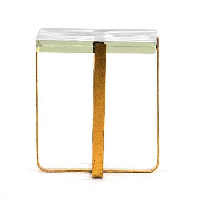 Table d'appoint rectangulaire verre transparent et métal doré Carmen - Photo n°2