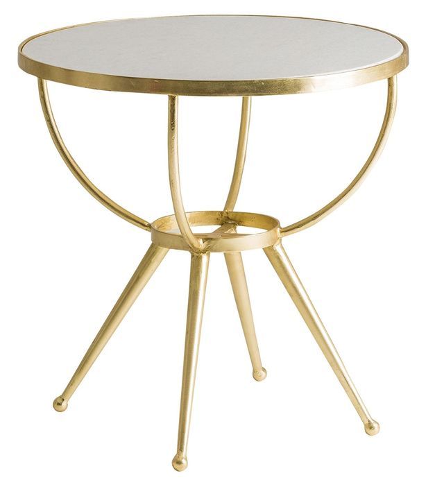 Table d'appoint ronde art déco marbre blanc et métal doré Sacha 3 - Photo n°1