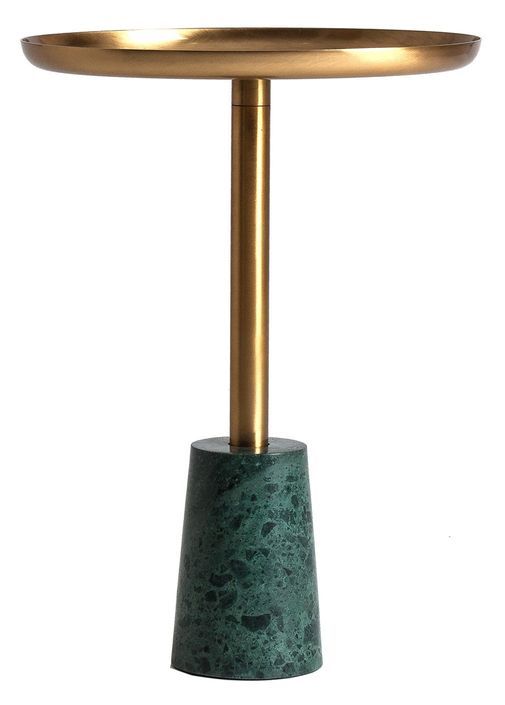 Table d'appoint ronde art déco métal doré et marbre vert Edley - Photo n°1