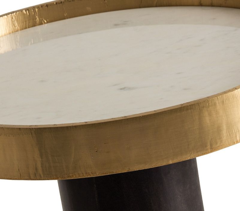 Table d'appoint ronde art déco métal doré et noir Glas - Photo n°2