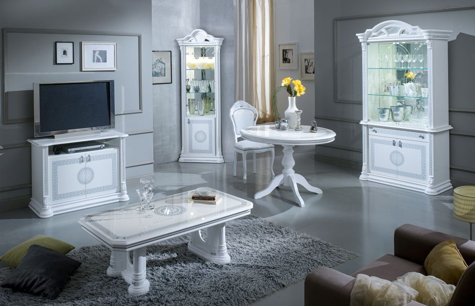 Table d'appoint ronde bois brillant blanc et gris Venus - Photo n°5