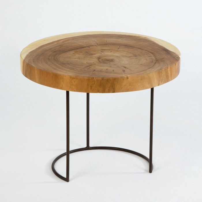 Table d'appoint ronde bois clair et métal noir Zoé H 38 cm - Photo n°1